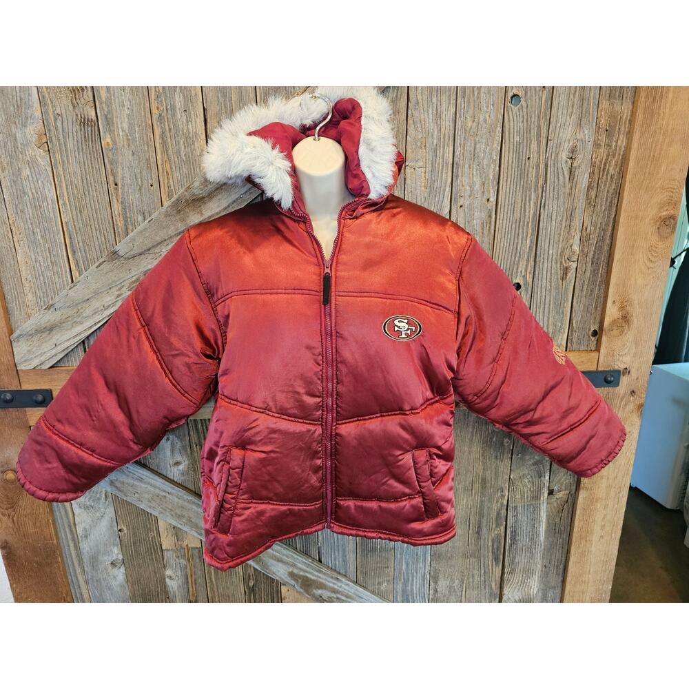 San Francisco 49ers red metallic Puffer jacket coat YOUTH 16 XL NFL RARE FIND